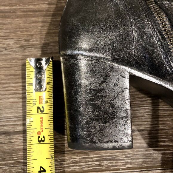 Frye Nora Ankle Boot 6 B Leather Gunmetal Metallic Side Zip Block Heel - Picture 10 of 11